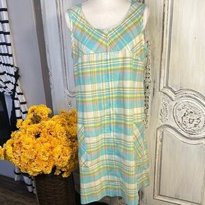 VINTAGE Skimma Plaid Sleeveless Dress turquoise Blue and Yellow Plaid